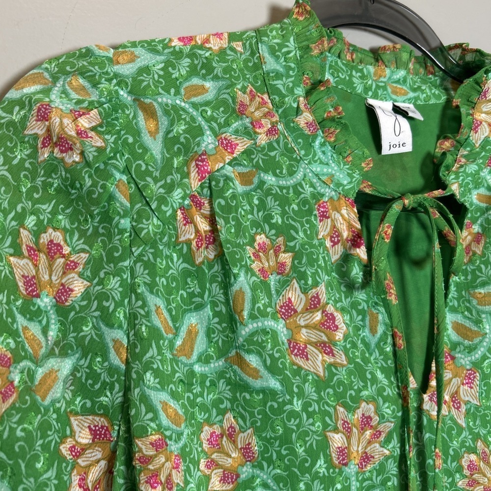 Joie Blouse Top Womens M Green Floral Pullover Peasant Cottagecore Boho Prairie - Picture 7 of 12